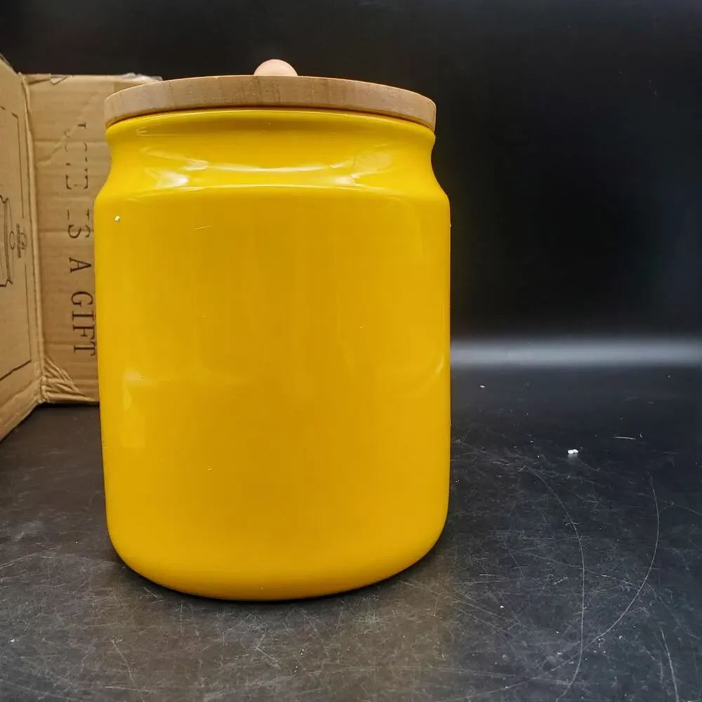 SWEEJAR Yellow Ceramic Kitchen Storage Canister Wood Lid Airtight 50oz Jar